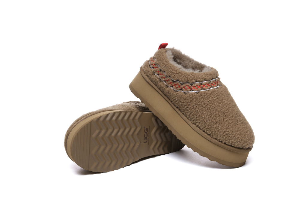 AUSTRALIAN SHEPHERD<sup>®</sup> Sheepskin Wool Plush Ankle Platform Slippers Madge
