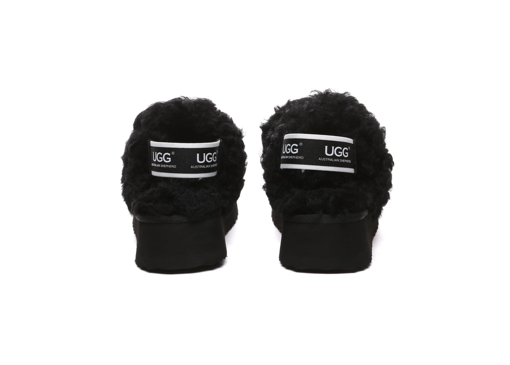 AUSTRALIAN SHEPHERD<sup>®</sup> Women Removable Wool Strap Slingback Platform Slippers Waffle Curly