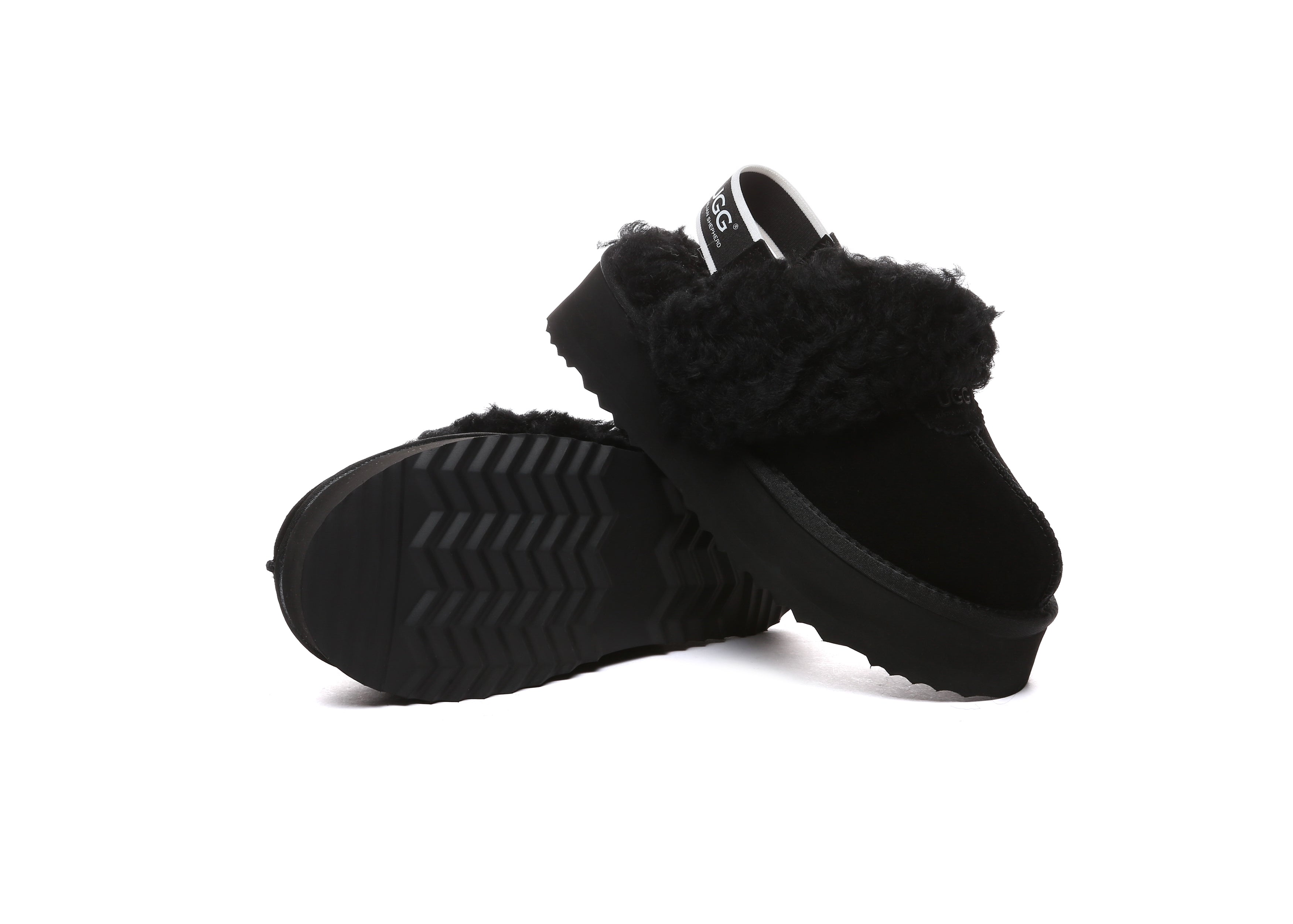AUSTRALIAN SHEPHERD<sup>®</sup> Women Removable Wool Strap Slingback Platform Slippers Waffle Curly