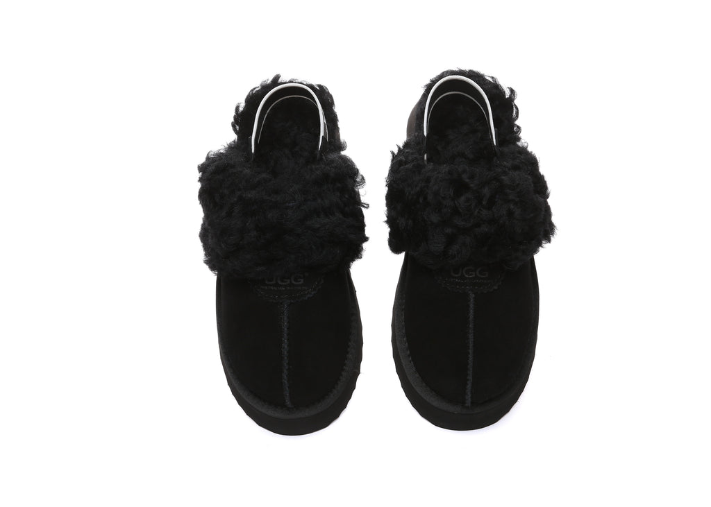 AUSTRALIAN SHEPHERD<sup>®</sup> Women Removable Wool Strap Slingback Platform Slippers Waffle Curly