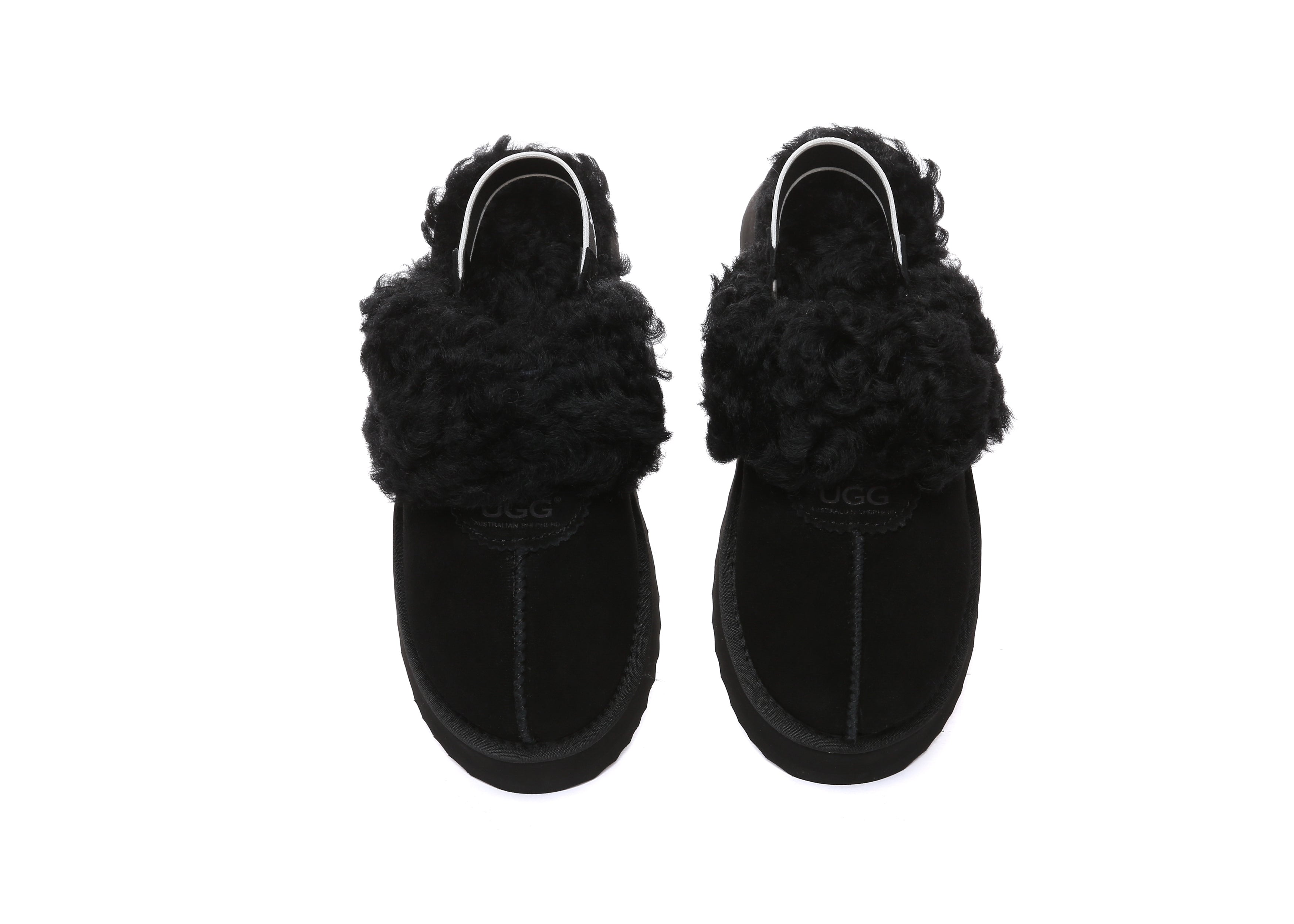 AUSTRALIAN SHEPHERD<sup>®</sup> Women Removable Wool Strap Slingback Platform Slippers Waffle Curly