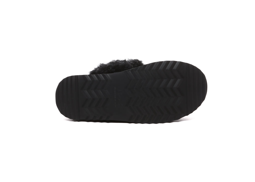 AUSTRALIAN SHEPHERD<sup>®</sup> Women Removable Wool Strap Slingback Platform Slippers Waffle Curly
