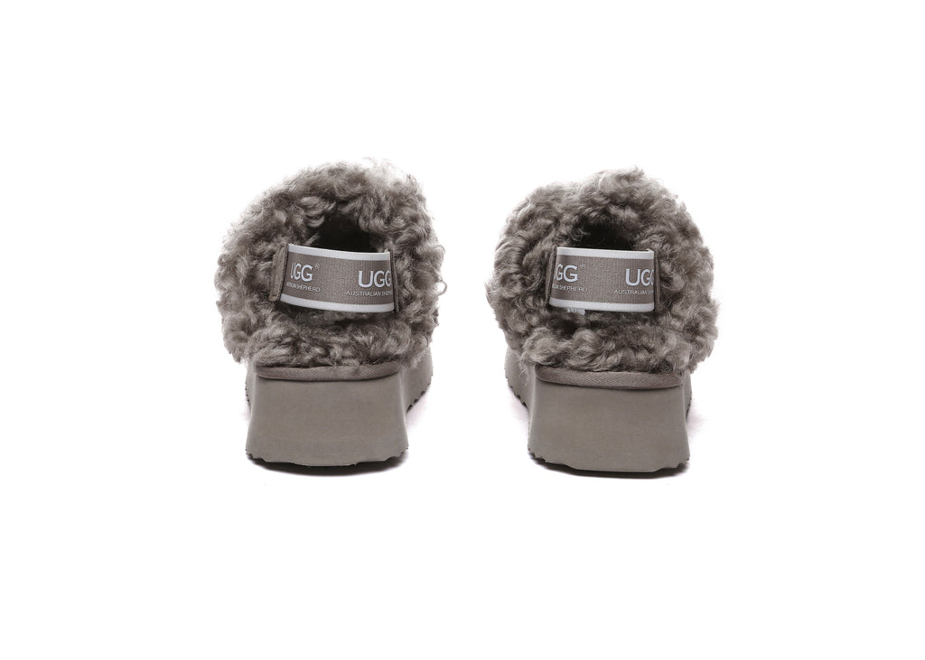AUSTRALIAN SHEPHERD<sup>®</sup> Women Removable Wool Strap Slingback Platform Slippers Waffle Curly