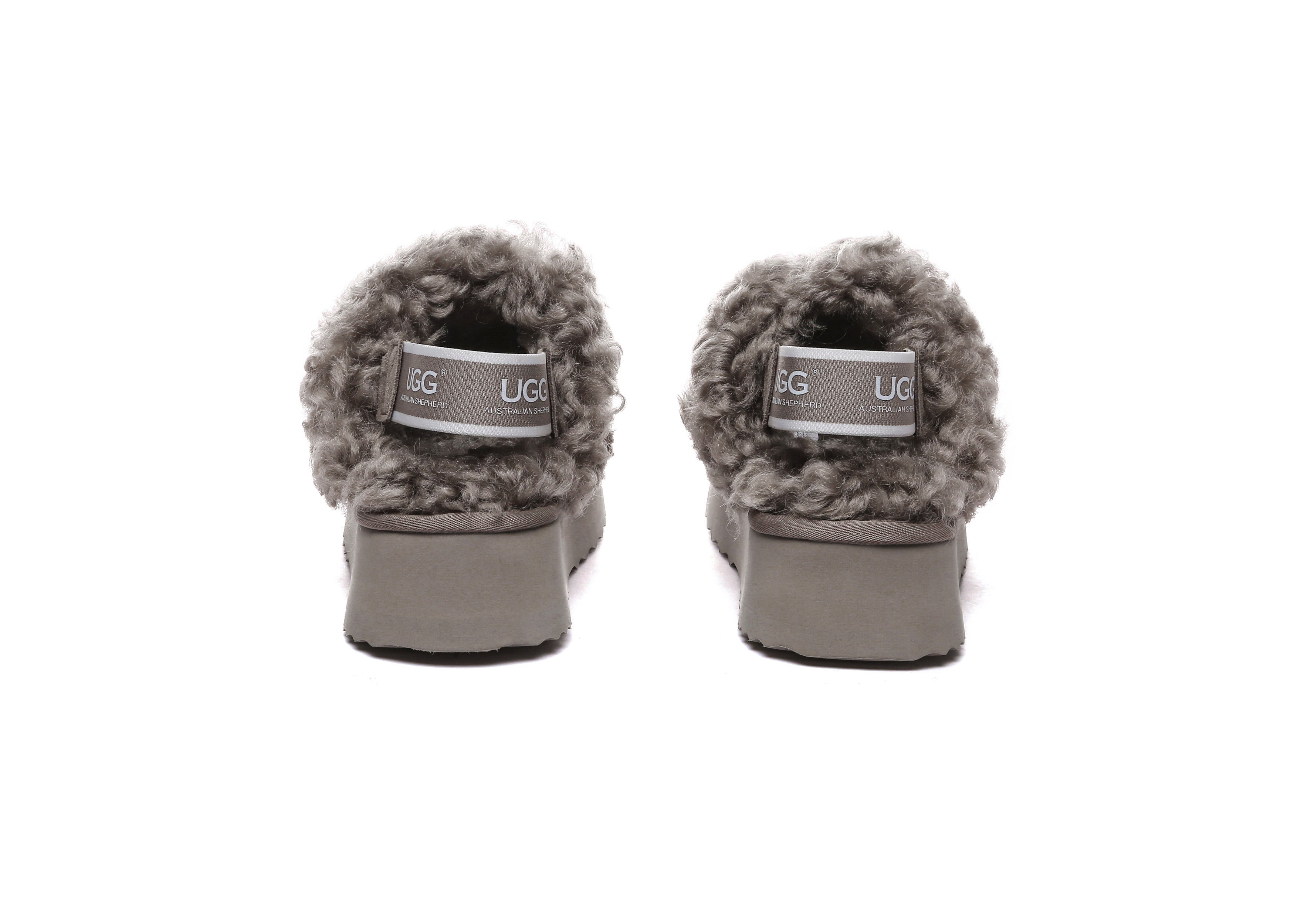 AUSTRALIAN SHEPHERD<sup>®</sup> Women Removable Wool Strap Slingback Platform Slippers Waffle Curly