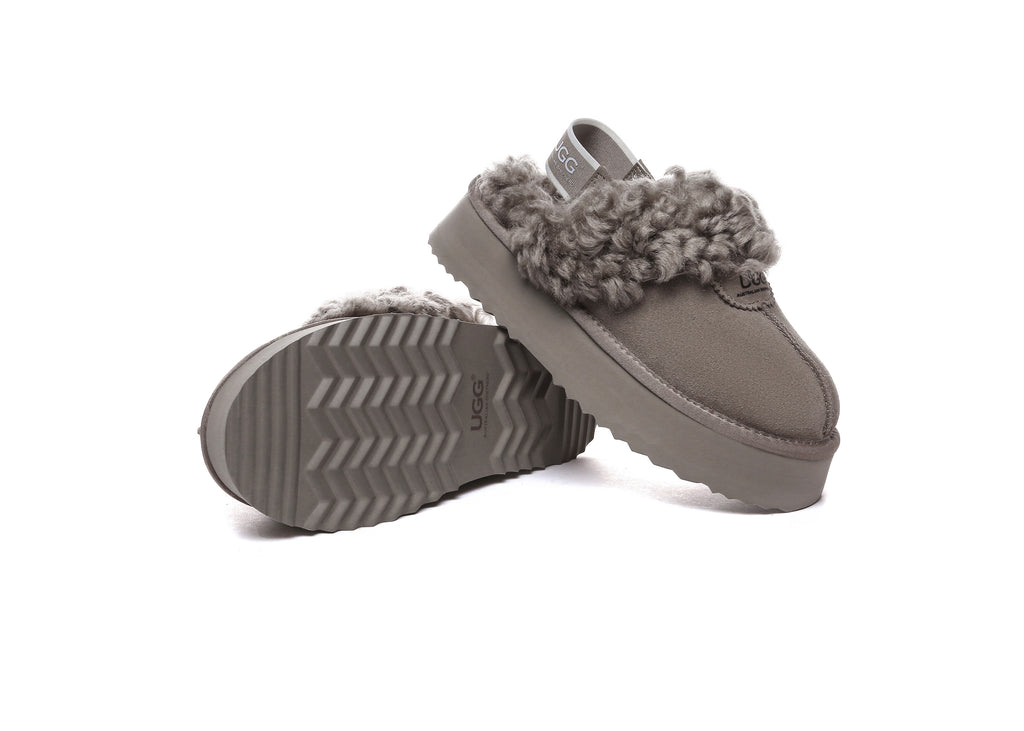 AUSTRALIAN SHEPHERD<sup>®</sup> Women Removable Wool Strap Slingback Platform Slippers Waffle Curly