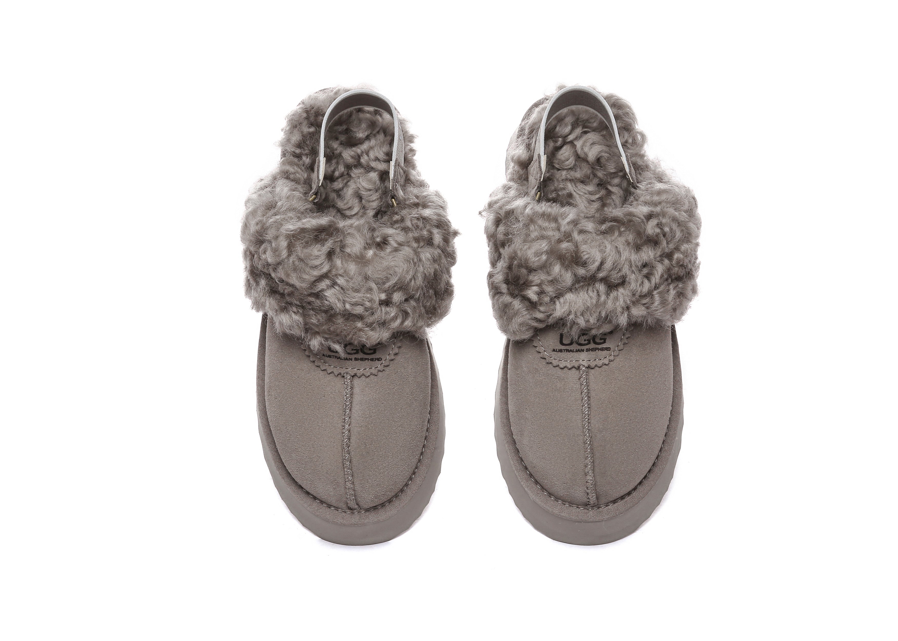 AUSTRALIAN SHEPHERD<sup>®</sup> Women Removable Wool Strap Slingback Platform Slippers Waffle Curly