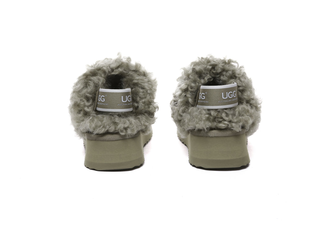 AUSTRALIAN SHEPHERD<sup>®</sup> Women Removable Wool Strap Slingback Platform Slippers Waffle Curly
