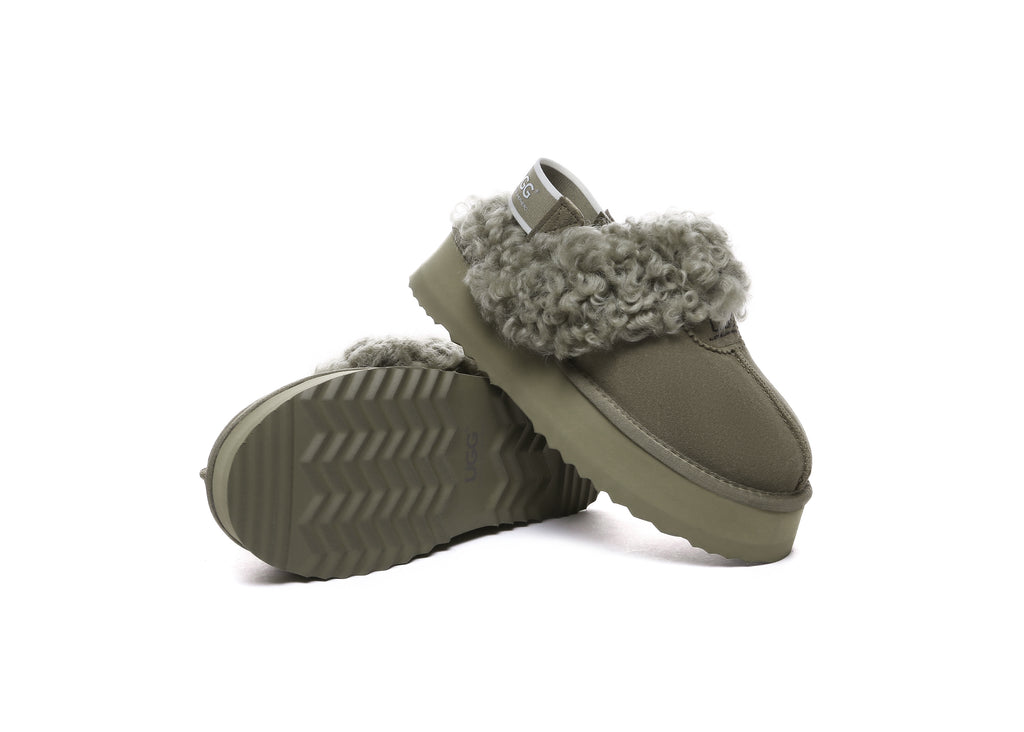 AUSTRALIAN SHEPHERD<sup>®</sup> Women Removable Wool Strap Slingback Platform Slippers Waffle Curly
