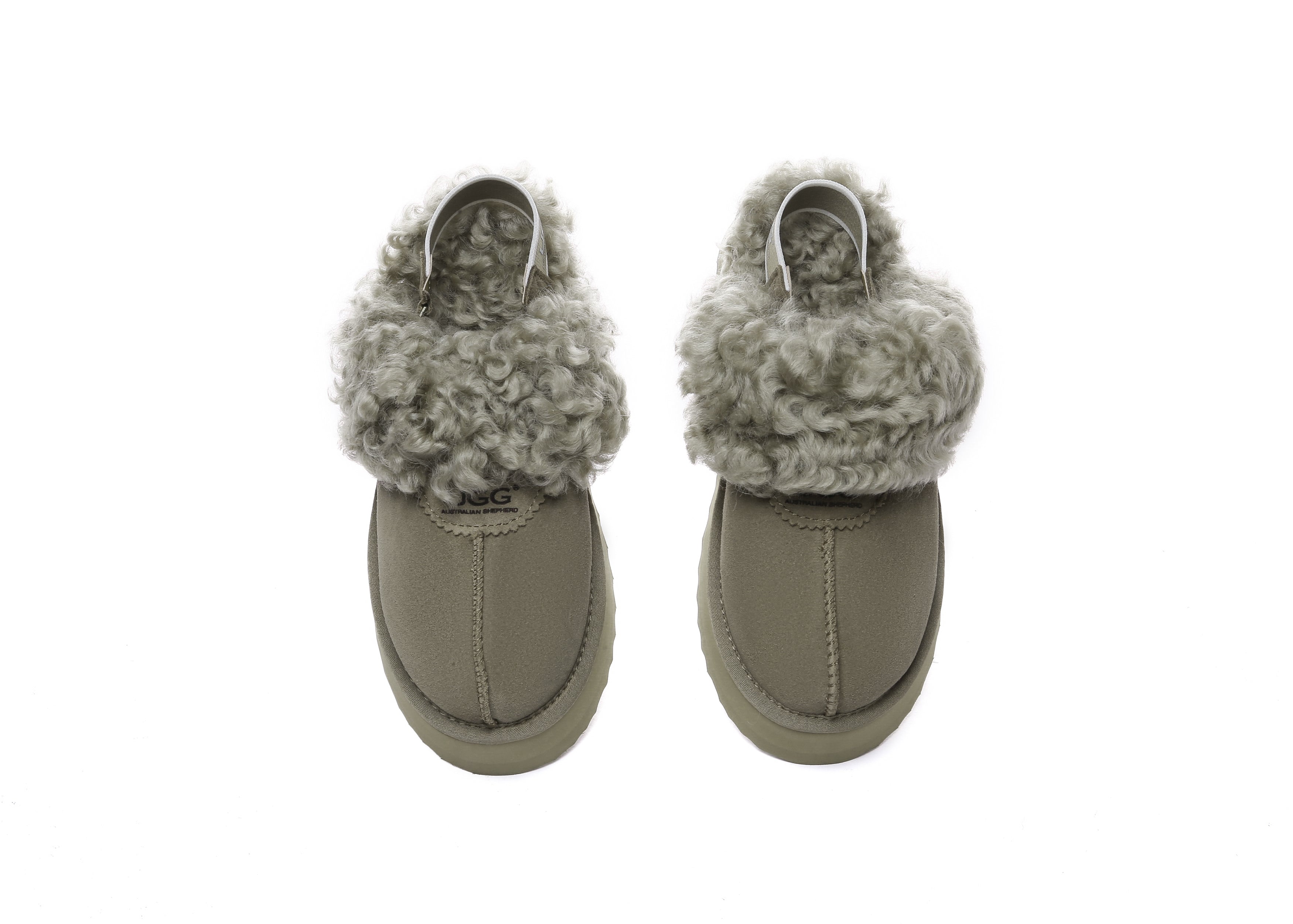 AUSTRALIAN SHEPHERD<sup>®</sup> Women Removable Wool Strap Slingback Platform Slippers Waffle Curly