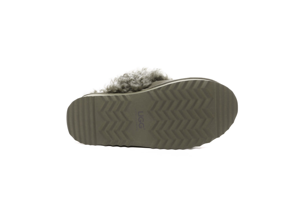 AUSTRALIAN SHEPHERD<sup>®</sup> Women Removable Wool Strap Slingback Platform Slippers Waffle Curly