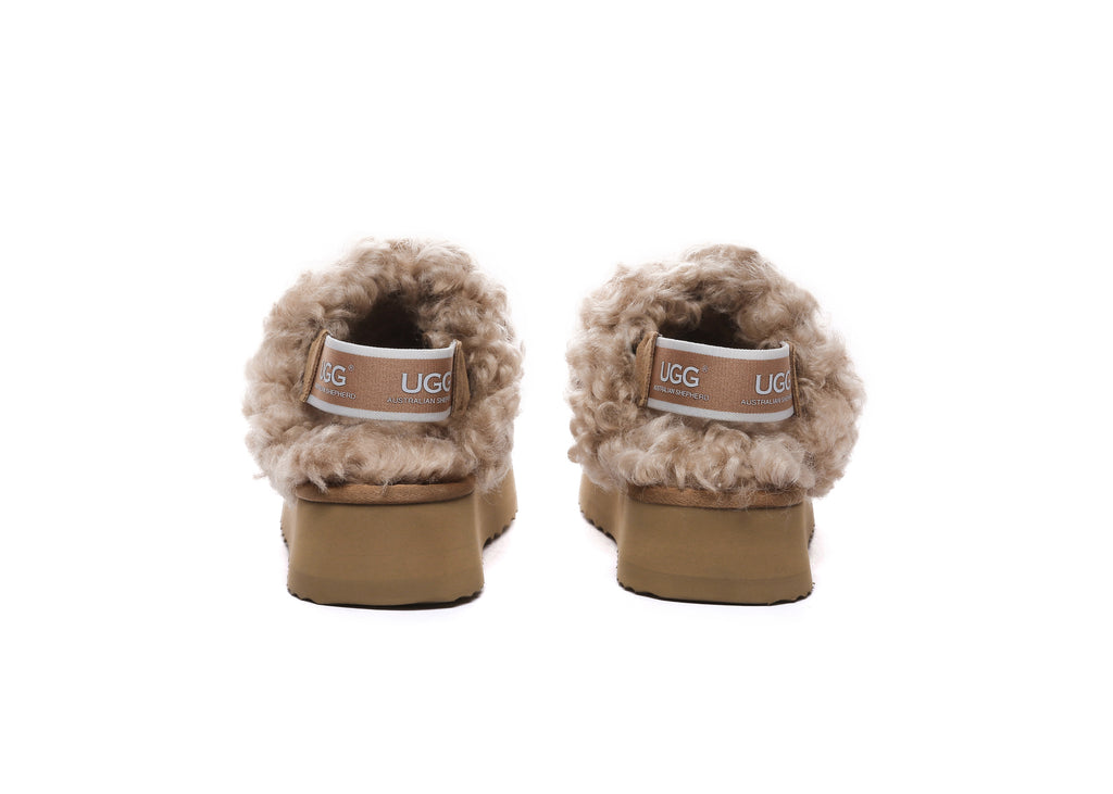 AUSTRALIAN SHEPHERD<sup>®</sup> Women Removable Wool Strap Slingback Platform Slippers Waffle Curly