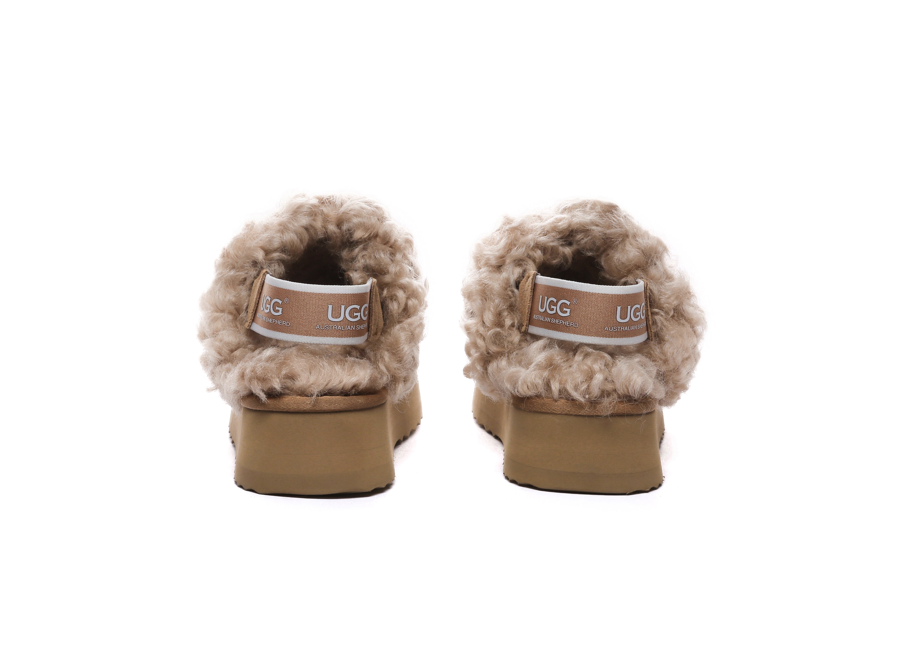 AUSTRALIAN SHEPHERD<sup>®</sup> Women Removable Wool Strap Slingback Platform Slippers Waffle Curly