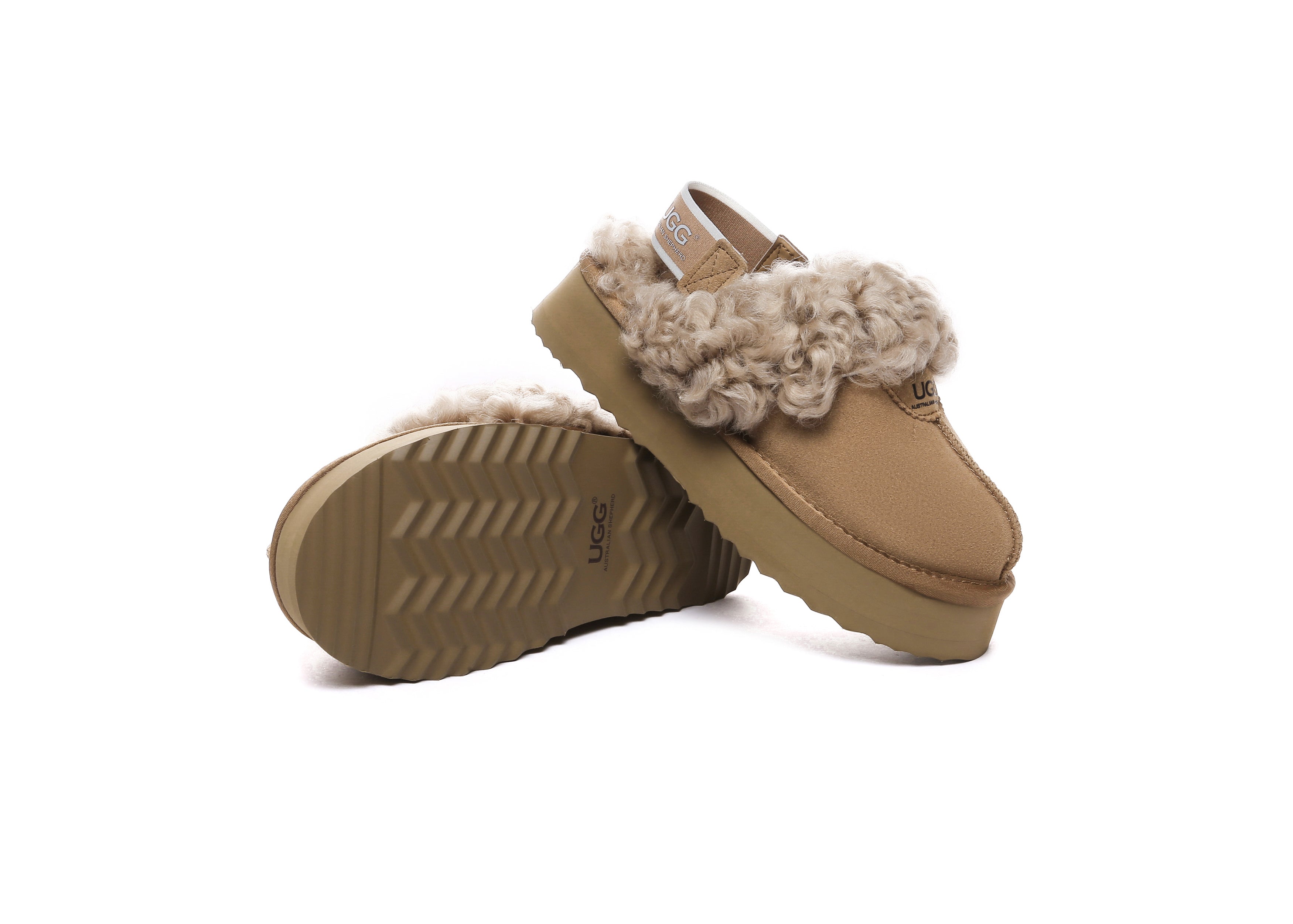 AUSTRALIAN SHEPHERD<sup>®</sup> Women Removable Wool Strap Slingback Platform Slippers Waffle Curly
