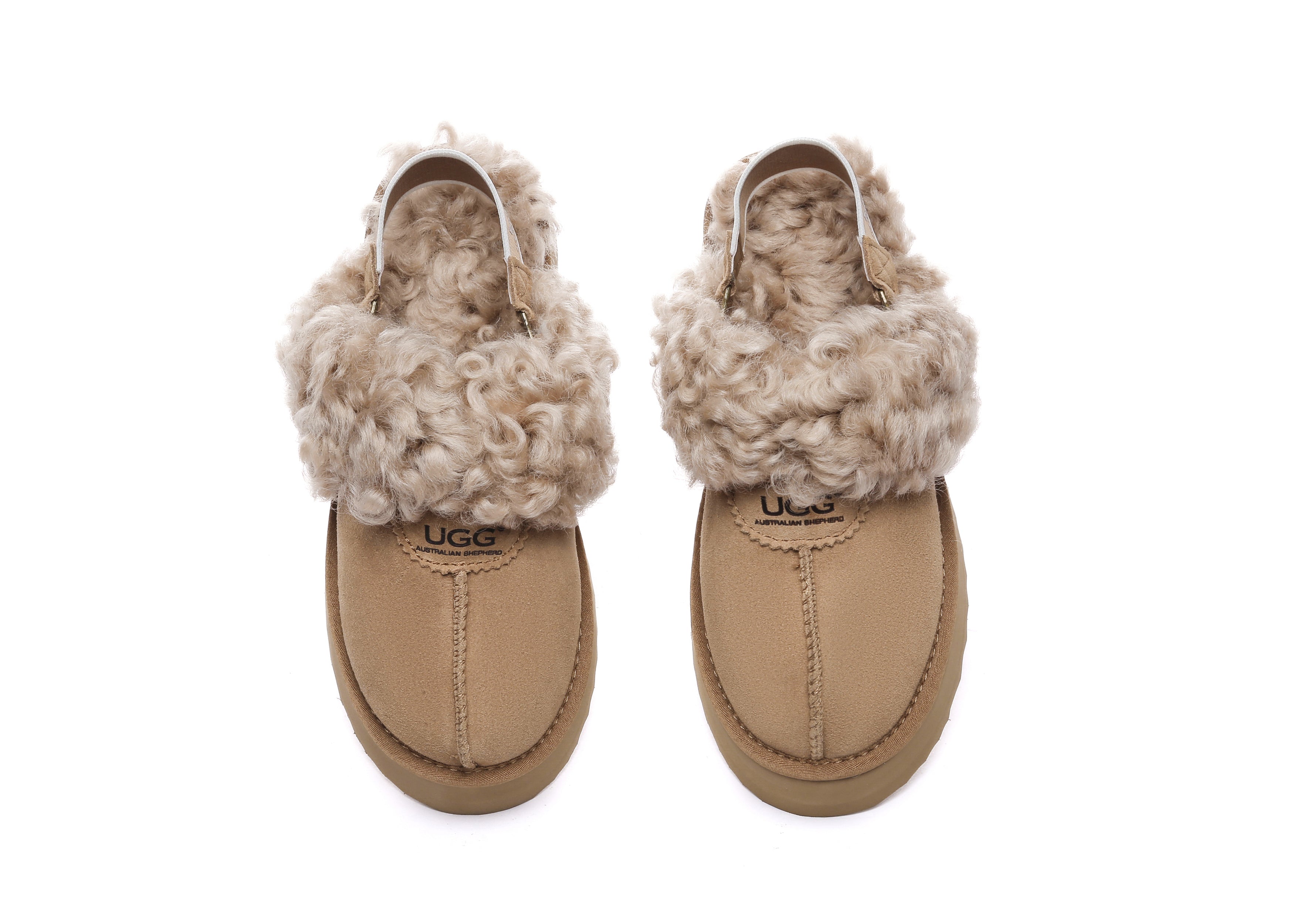 AUSTRALIAN SHEPHERD<sup>®</sup> Women Removable Wool Strap Slingback Platform Slippers Waffle Curly