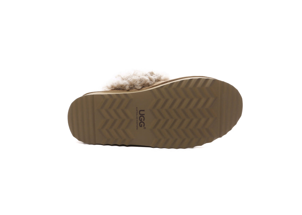AUSTRALIAN SHEPHERD<sup>®</sup> Women Removable Wool Strap Slingback Platform Slippers Waffle Curly