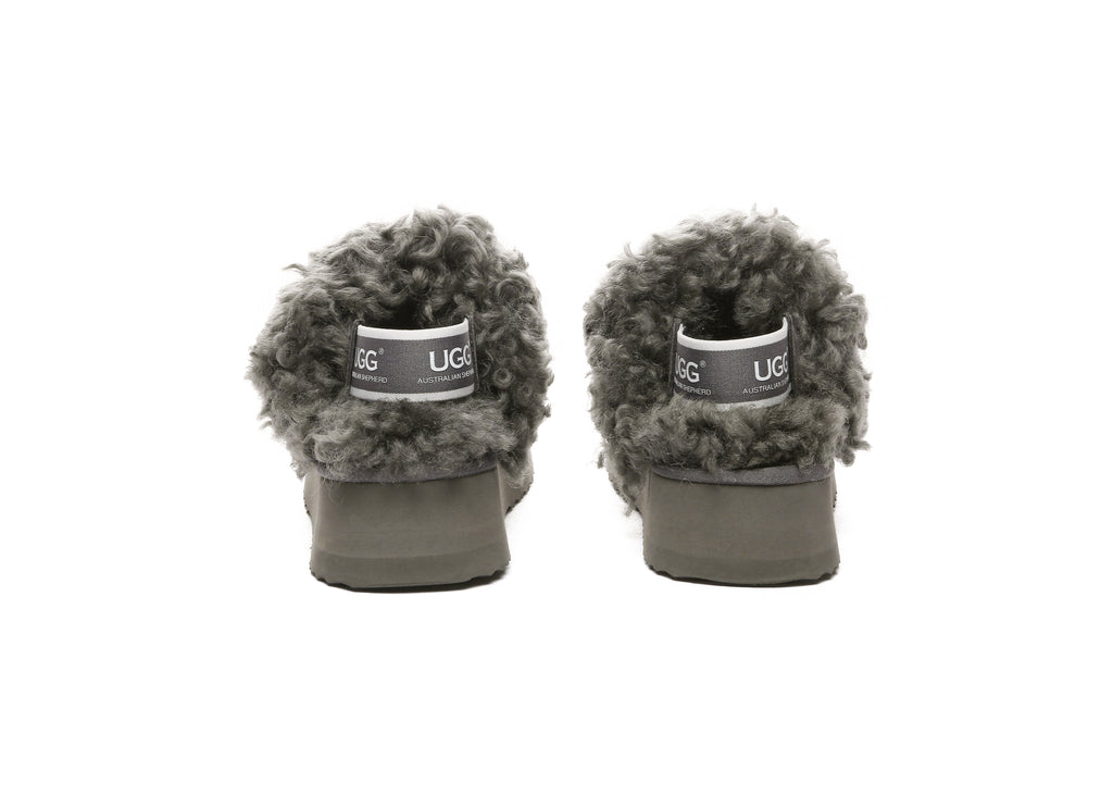 AUSTRALIAN SHEPHERD<sup>®</sup> Women Removable Wool Strap Slingback Platform Slippers Waffle Curly