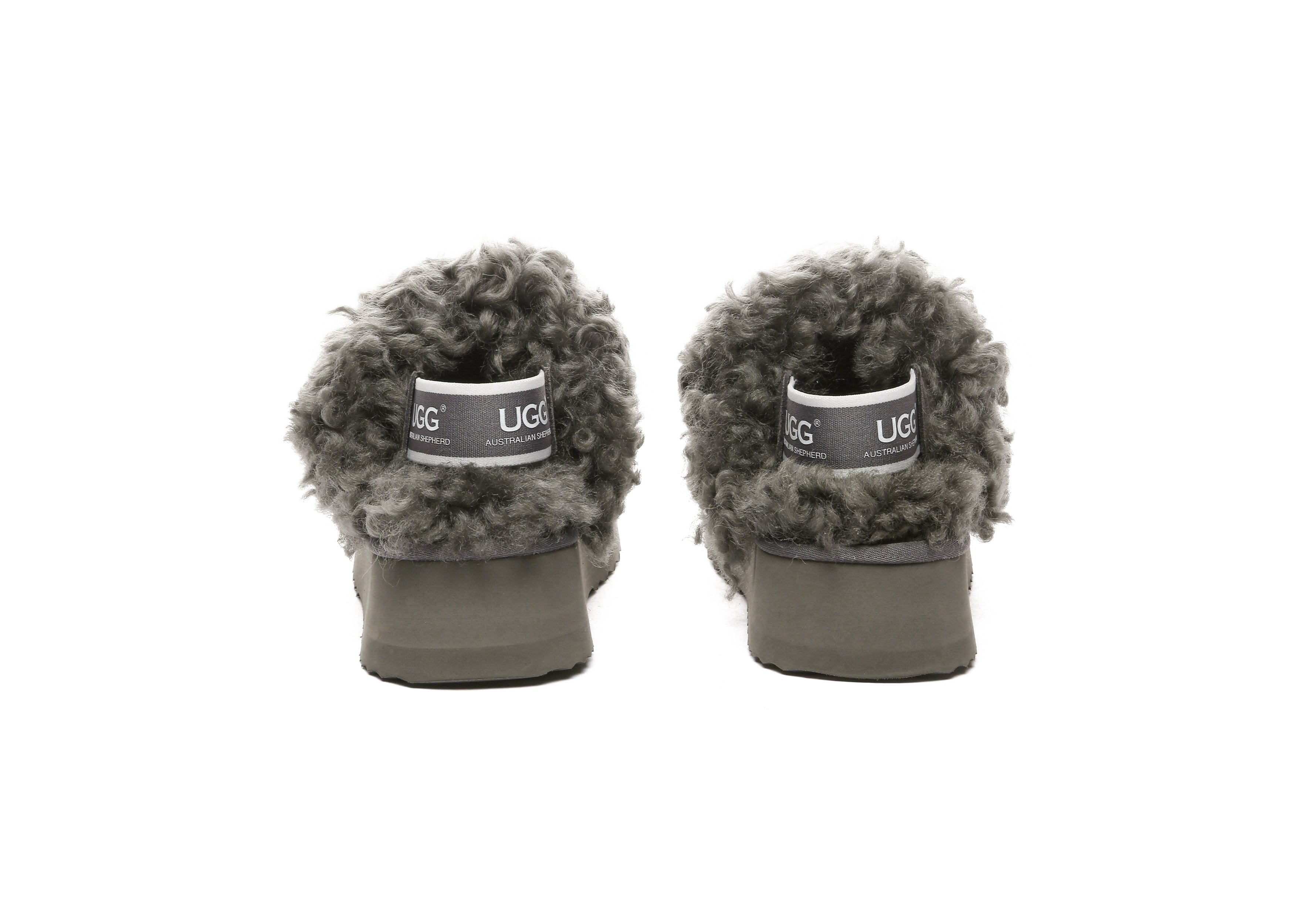AUSTRALIAN SHEPHERD<sup>®</sup> Women Removable Wool Strap Slingback Platform Slippers Waffle Curly