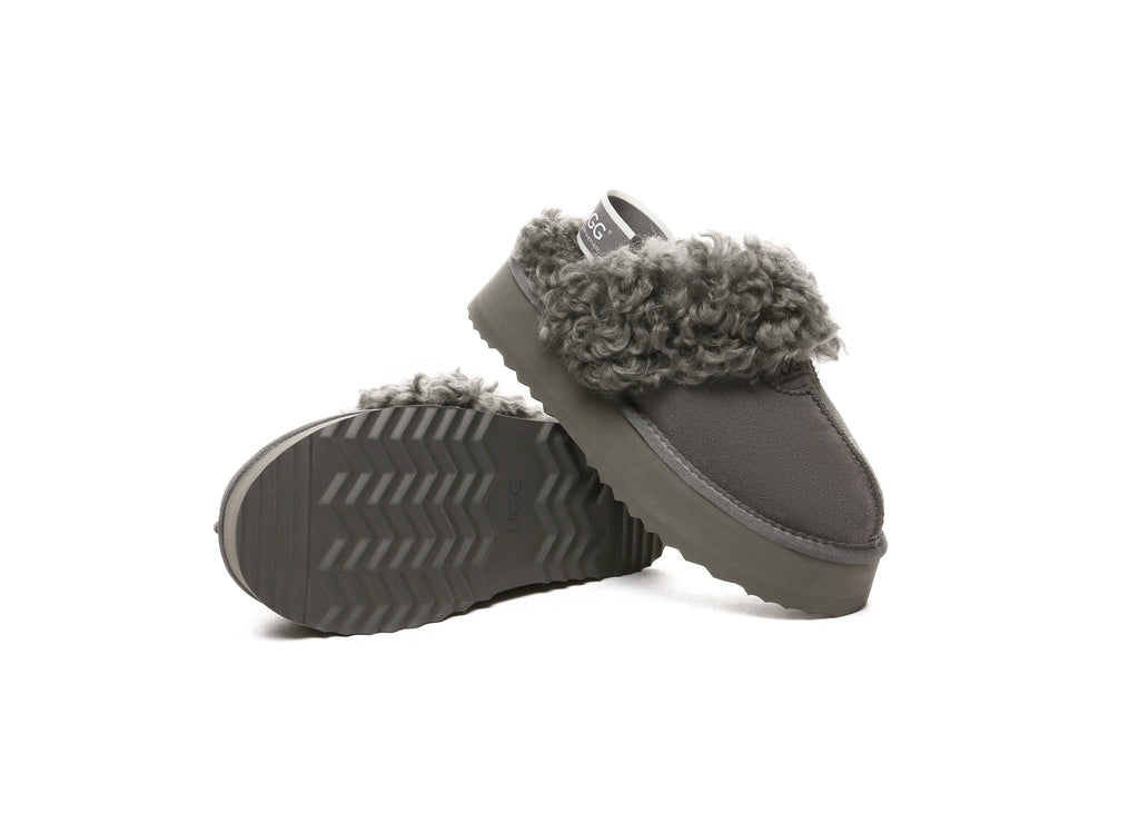 AUSTRALIAN SHEPHERD<sup>®</sup> Women Removable Wool Strap Slingback Platform Slippers Waffle Curly