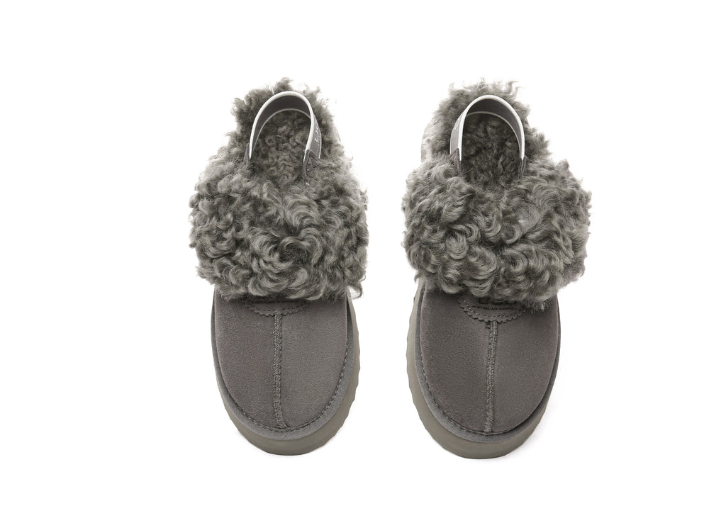 AUSTRALIAN SHEPHERD<sup>®</sup> Women Removable Wool Strap Slingback Platform Slippers Waffle Curly