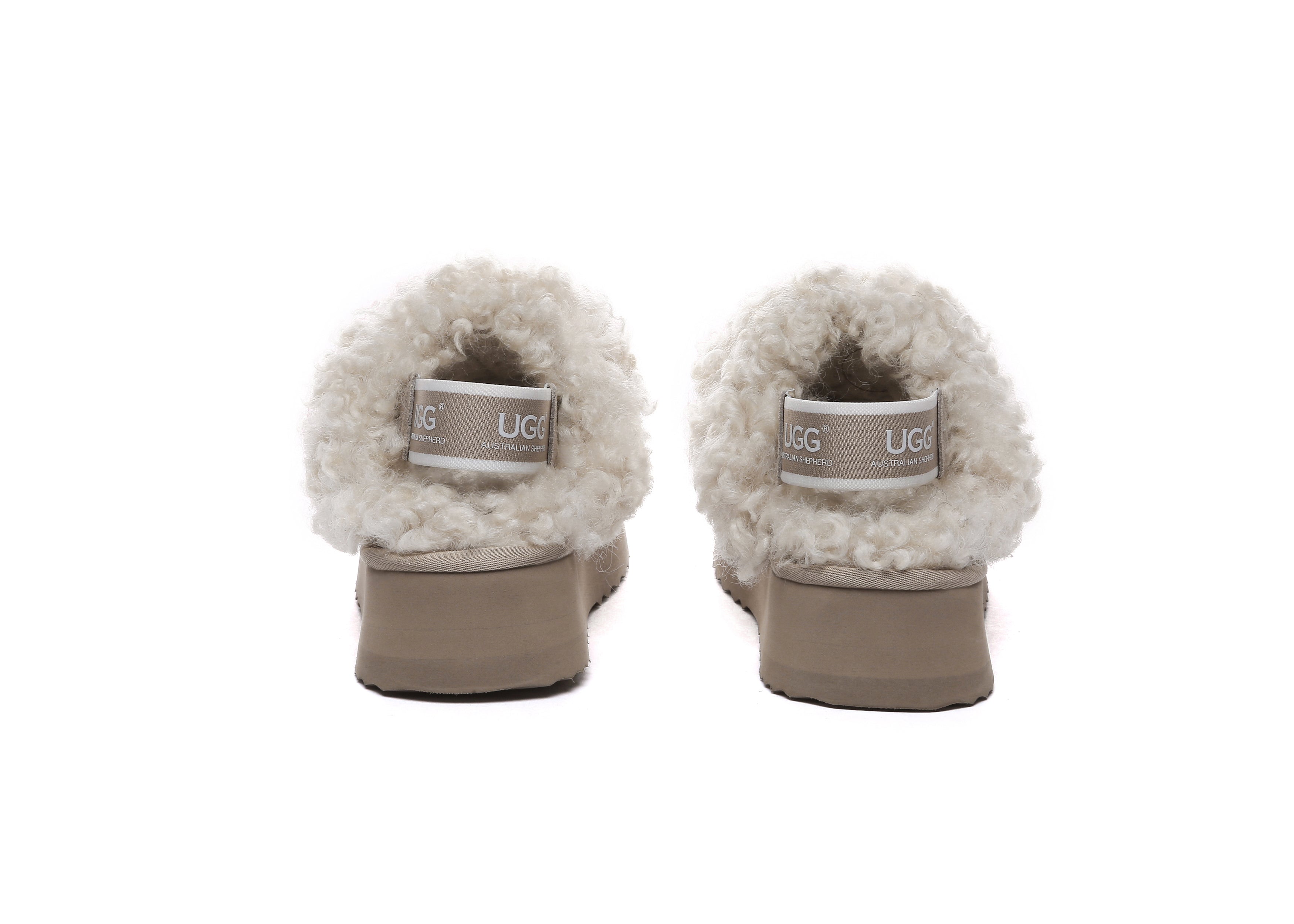 AUSTRALIAN SHEPHERD<sup>®</sup> Women Removable Wool Strap Slingback Platform Slippers Waffle Curly