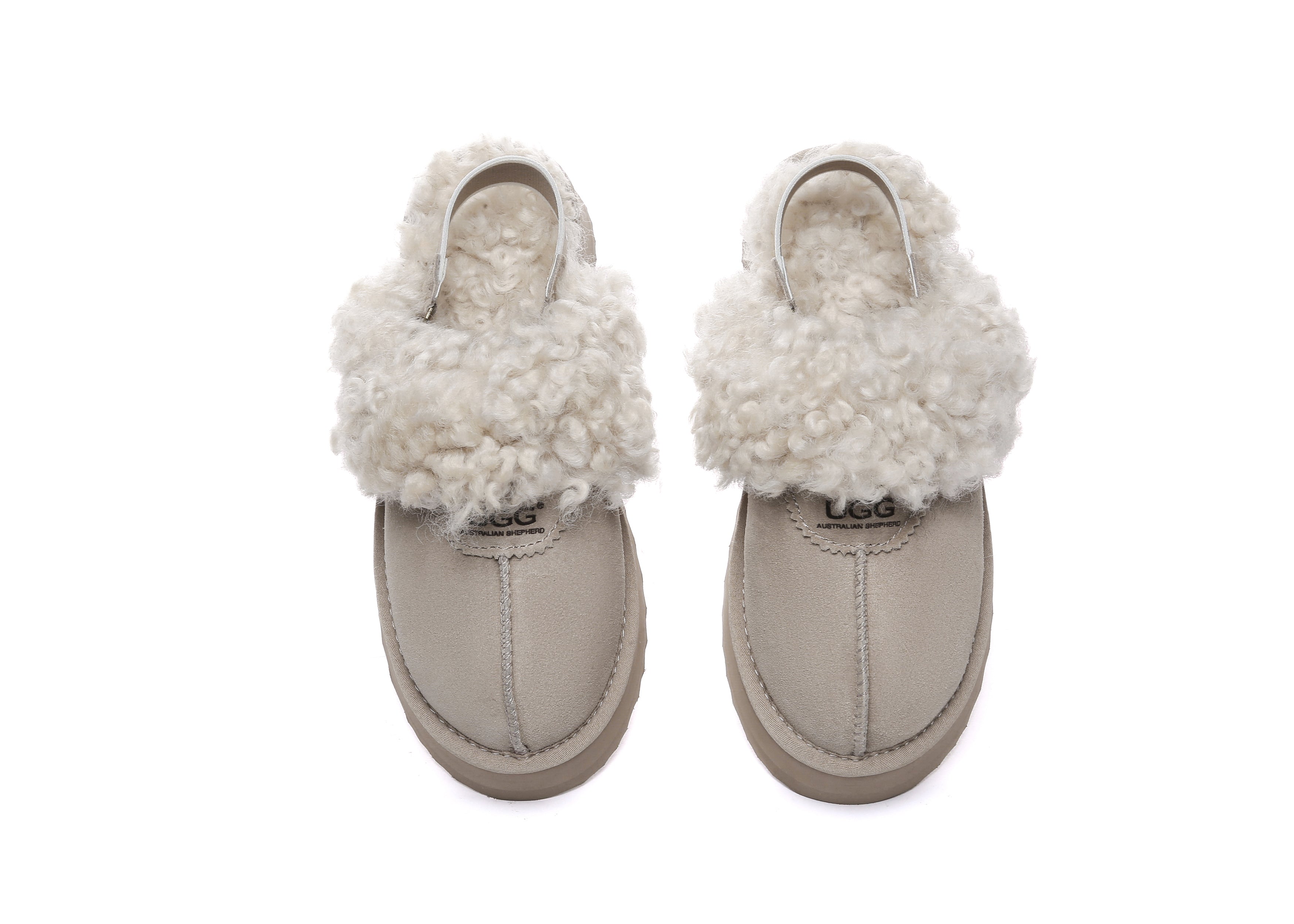 AUSTRALIAN SHEPHERD<sup>®</sup> Women Removable Wool Strap Slingback Platform Slippers Waffle Curly