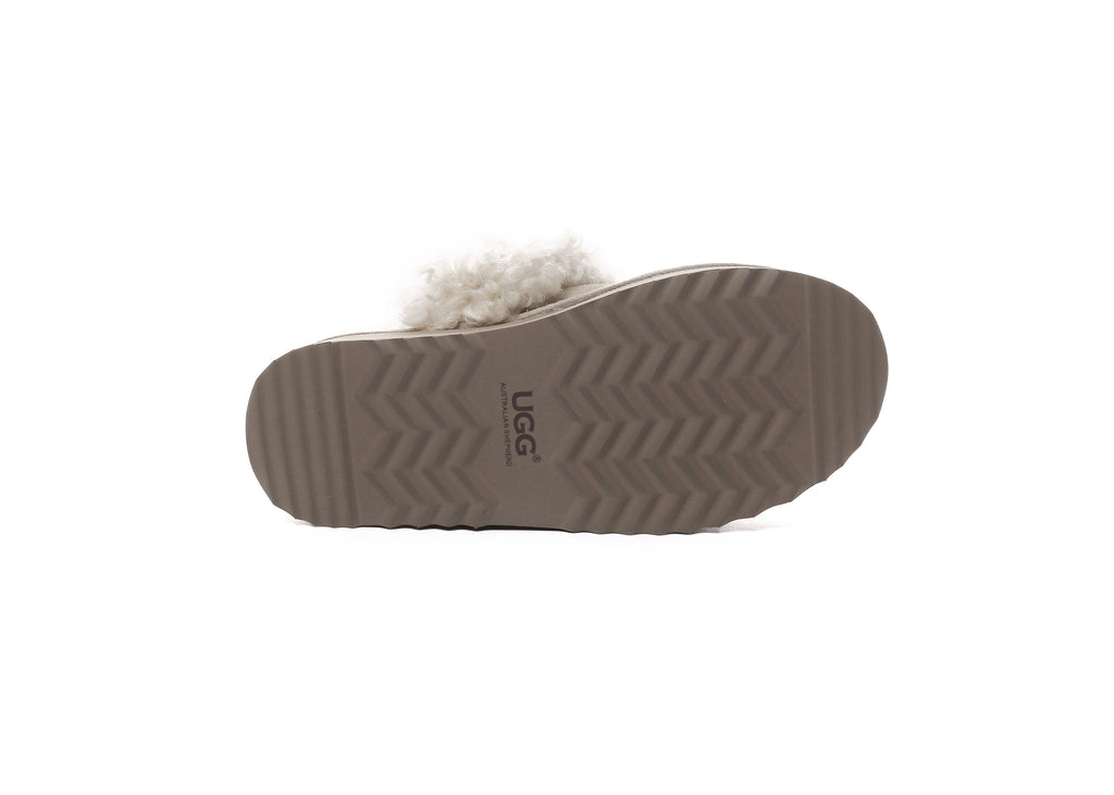 AUSTRALIAN SHEPHERD<sup>®</sup> Women Removable Wool Strap Slingback Platform Slippers Waffle Curly