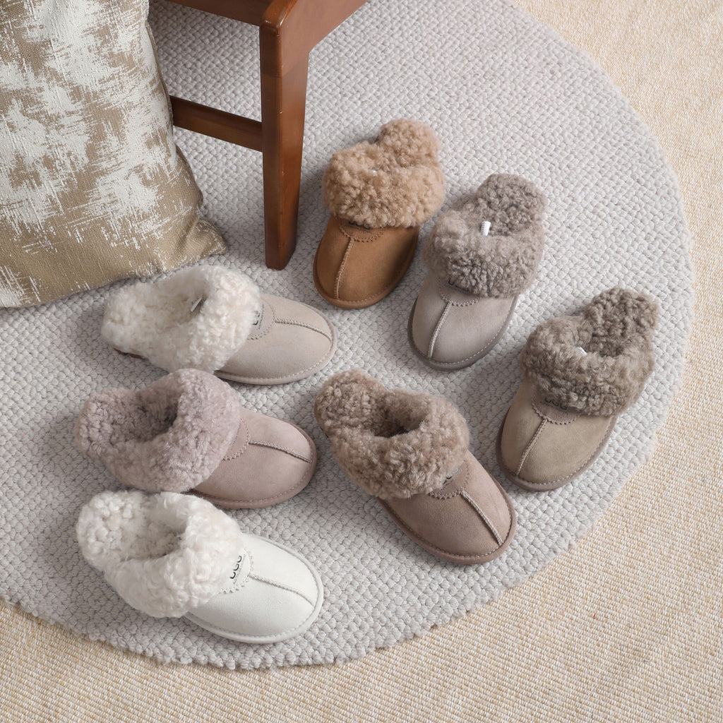AUSTRALIAN SHEPHERD<sup>®</sup> Double Faced Sheepskin Wool Slippers Waffle Curly