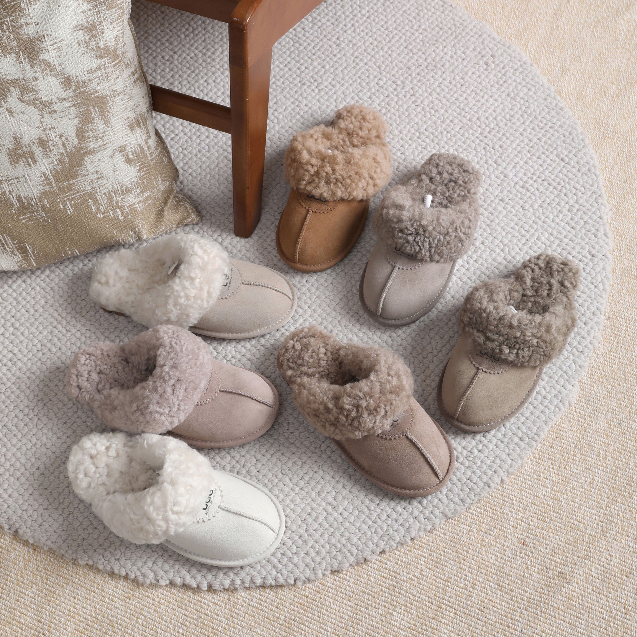 AUSTRALIAN SHEPHERD<sup>®</sup> Double Faced Sheepskin Wool Slippers Waffle Curly